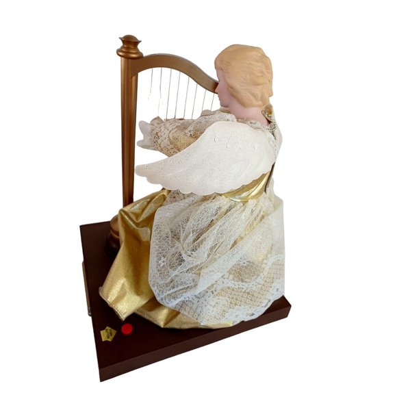 1990's Animated Musical Harp Playing Porcelain Face Hands Angel Battery Op Works - Picture 6 of 7
